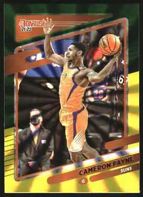 Basketball trading card featuring 2021-22 Donruss Holo Green Cameron Payne Phoenix Suns