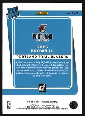 Greg Brown III Rookie Card from 2021-22 Donruss for Portland Trail Blazers fans