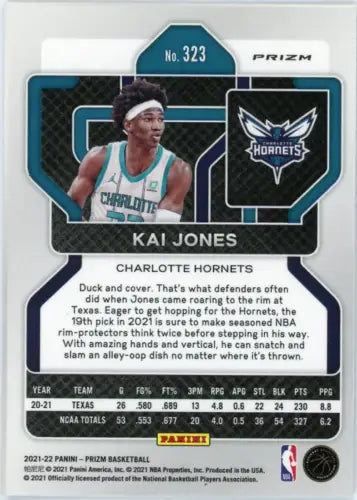 2021-22 Panini Prizm Silver #323 Kai Jones Rookie Card for Charlotte Hornets