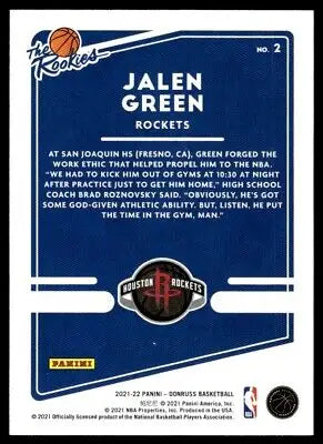 Jalen Green Houston Rockets Basketball Card from 2021-22 Donruss The Rookies EX-MT