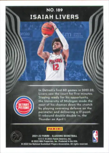 Isaiah Livers 2021-22 Panini Illusions Rookie Card for Detroit Pistons NM-MT