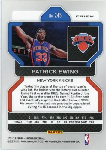 2021-22 Panini Prizm Silver #245 Patrick Ewing New York Knicks Basketball Card