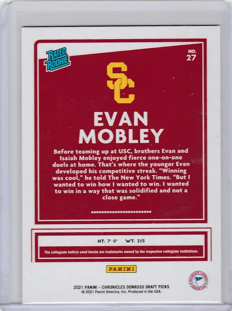 Evan Mobley USC Sports Trading Card in Red Design from Chronicles Draft Picks Donruss