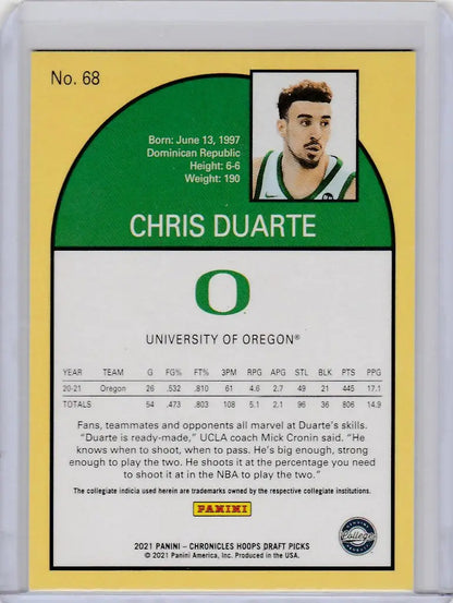 Basketball trading card of Chris Duarte Oregon from Chronicles Draft Picks Hoops