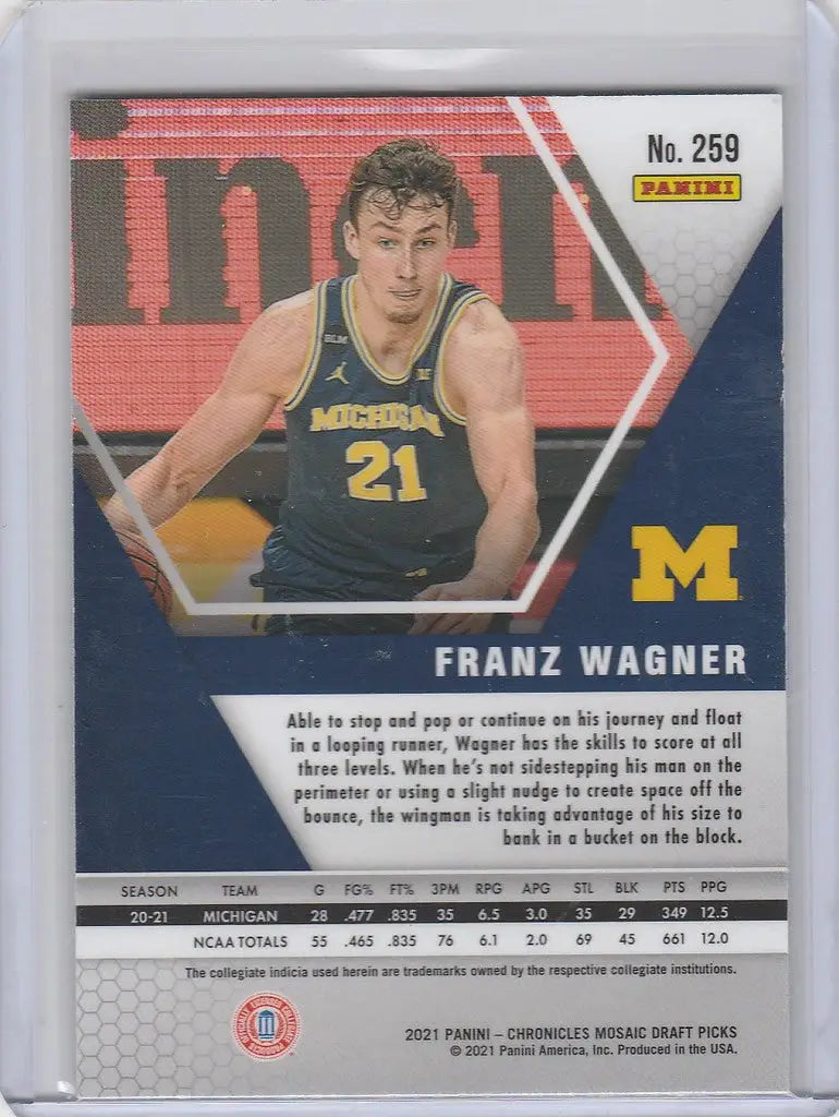 Basketball trading card of Franz Wagner in dark jersey 21 from 2021-22 Chronicles Draft