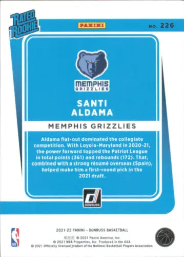 Santi Aldama 2021-22 Donruss Holo Orange Laser Rookie Grizzlies Card NM-MT