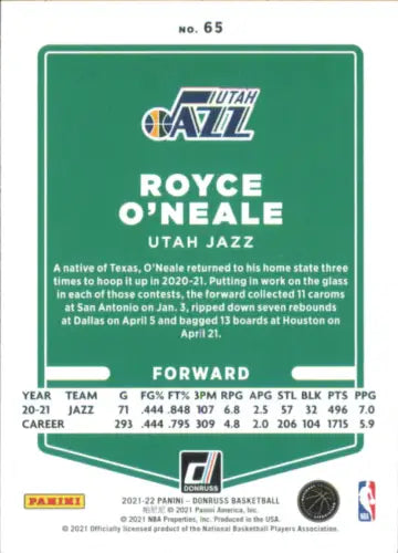 Royce O’Neale 2021-22 Donruss Holo Orange Laser Basketball Card Utah Jazz NM-MT