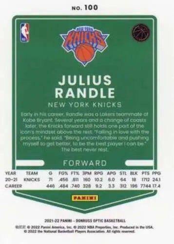 Julius Randle basketball card from 2021-22 Donruss Optic with original gloss finish