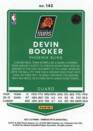 Devin Booker basketball card from 2021-22 Donruss Optic with original gloss NM-MT Suns