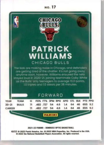 Patrick Williams basketball card from 2021-22 Donruss Optic featuring original gloss