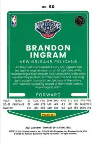 Brandon Ingram 2021-22 Donruss Optic NM-MT basketball card with original gloss finish