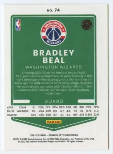 2021-22 Donruss Optic #74 Bradley Beal basketball card with original gloss finish