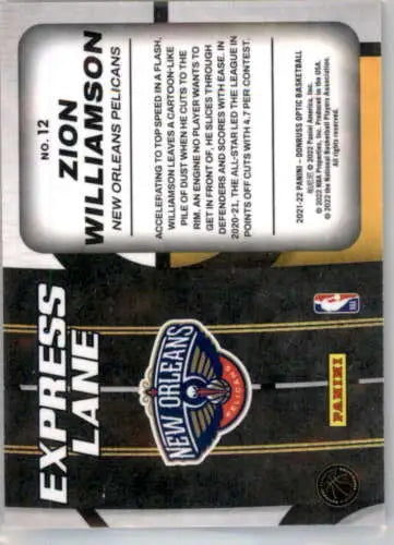 Basketball trading card featuring New Orleans Pelicans logo from Donruss Optic Express Lane series