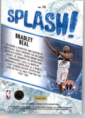 Basketball trading card of Bradley Beal featuring Donruss Optic Splash design