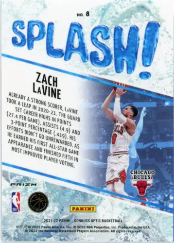 Zach LaVine 2021-22 Donruss Optic Splash Holo #8 Chicago Bulls Basketball Card