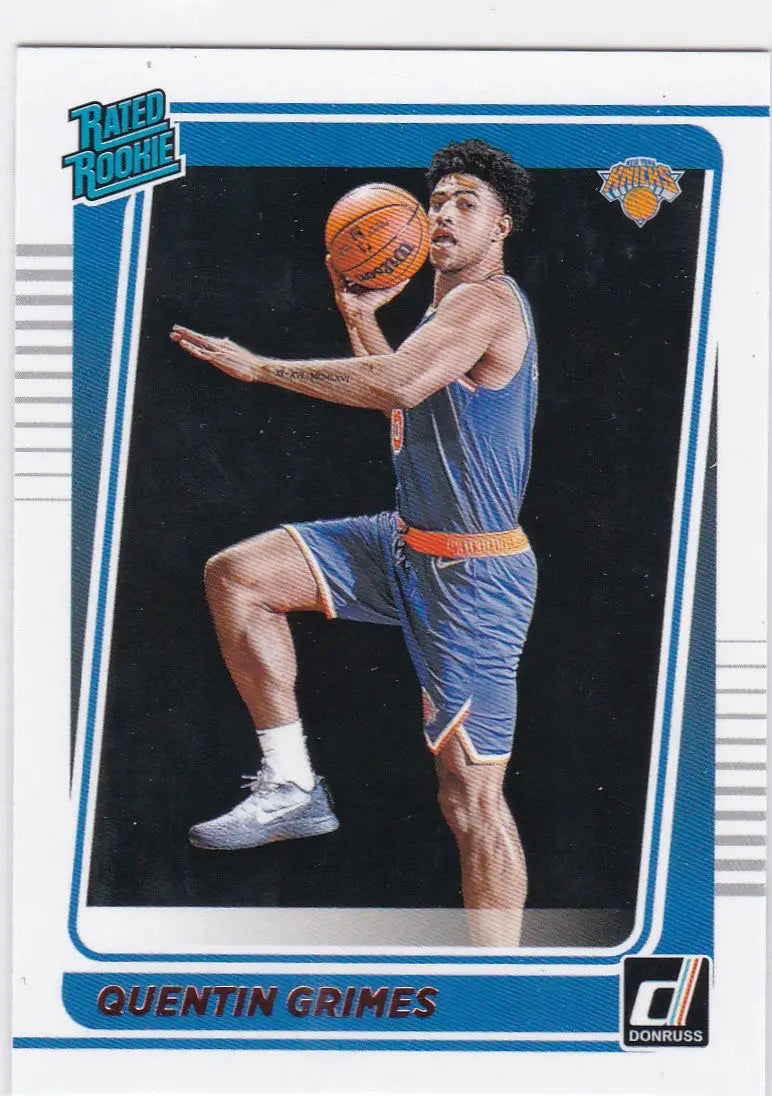 Basketball trading card of Quentin Grimes, a Donruss Rated Rookie for the New York Knicks