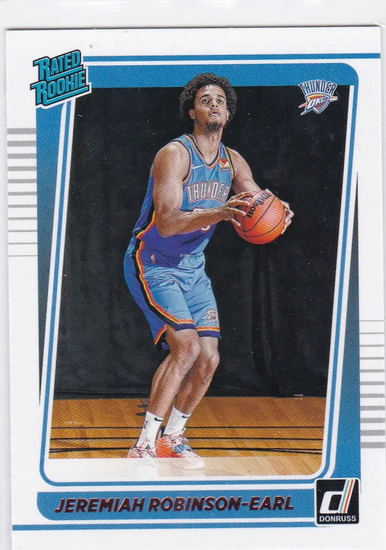 Basketball trading card featuring Donruss Rated Rookie Jeremiah Robinson-Earl, Oklahoma City Thunder