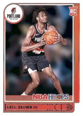 Greg Brown III Rookie Basketball Card from 2021-22 Hoops, featuring Portland Trail Blazers