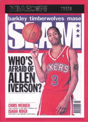 Allen Iverson Slam Magazine cover on 2021-22 Hoops SLAM #3 Philadelphia 76ers card