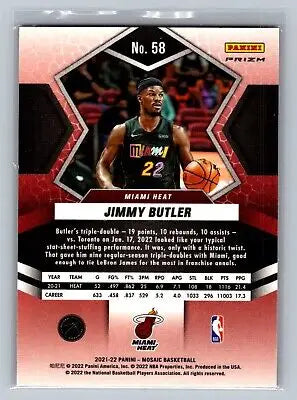 Jimmy Butler basketball card 2021-22 Mosaic #58 in Green Prizm design