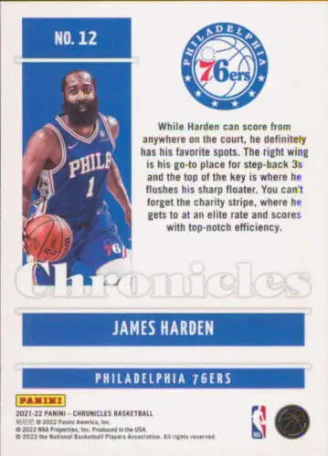 James Harden basketball card from 2021-22 Panini Chronicles with original gloss finish