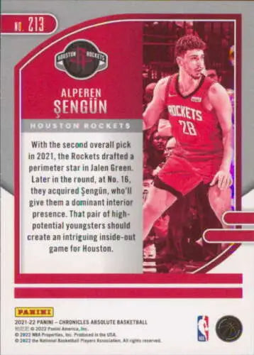 Alperen Sengun basketball card from 2021-22 Panini Chronicles with original gloss finish