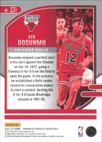 Ayo Dosunmu basketball card from 2021-22 Panini Chronicles Rookie Absolute Chicago Bulls