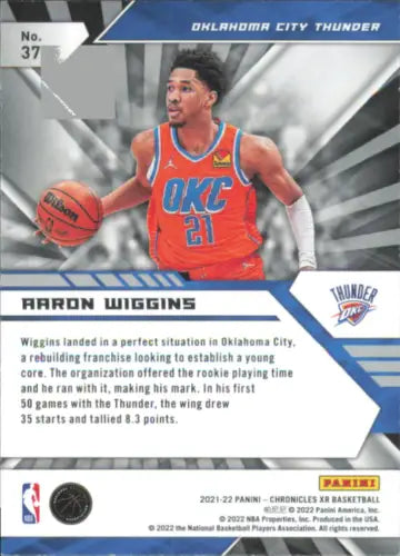 2021-22 Panini Chronicles Aaron Wiggins Rookie XR OKC Thunder Basketball Card NM-MT