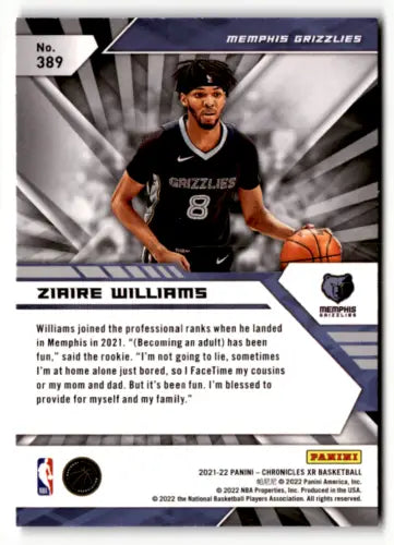 Ziaire Williams basketball card from 2021-22 Panini Chronicles with original gloss finish