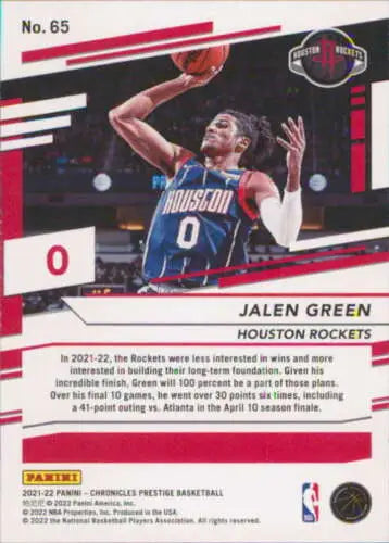 Jalen Green basketball card from 2021-22 Panini Chronicles featuring original gloss finish