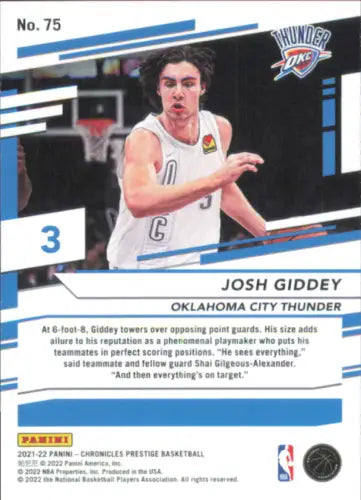 Josh Giddey Prestige Rookie card from 2021-22 Panini Chronicles OKC Thunder NM-MT