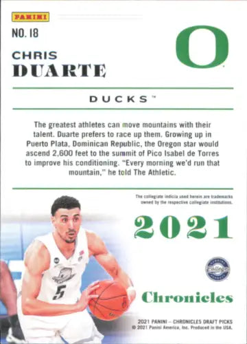 Chris Duarte basketball card from 2021-22 Panini Chronicles Draft Picks Oregon Ducks