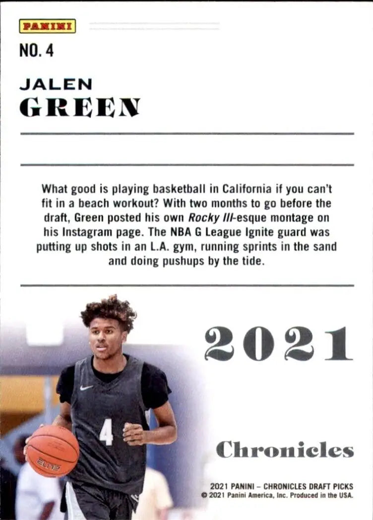 Jalen Green Rookie card from 2021-22 Panini Chronicles Draft Picks, Houston Rockets