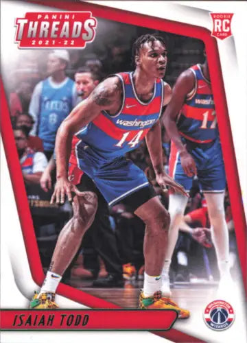 Isaiah Todd basketball card from 2021-22 Panini Chronicles Green Rookie Threads Wizards