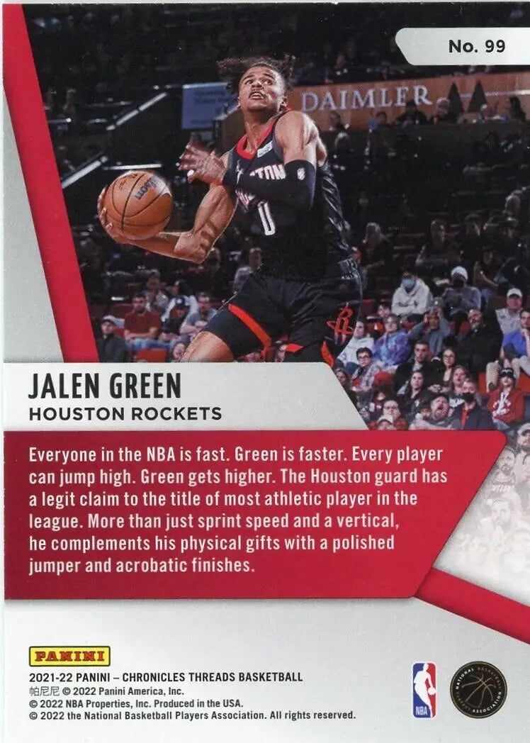 2021-22 Panini Chronicles Threads Jalen Green Rookie Houston Rockets NBA #99 Basketball Card