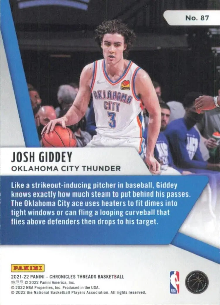 Josh Giddey Rookie basketball card from Panini Chronicles Threads, Oklahoma City Thunder