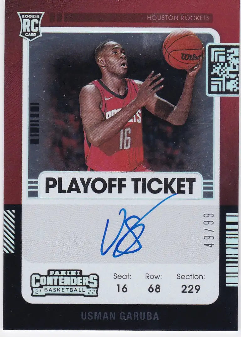 Basketball trading card of Usman Garuba Variation from Panini Contenders Houston Rockets