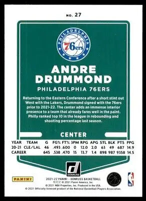 2021-22 Panini Donruss Andre Drummond Philadelphia 76ers basketball card display