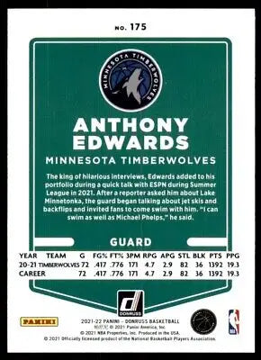 2021-22 Panini Donruss Anthony Edwards basketball card for Minnesota Timberwolves 175