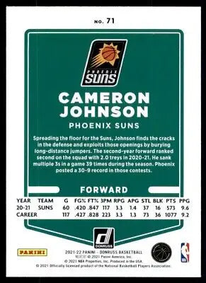 Cameron Johnson basketball card from 2021-22 Panini Donruss Phoenix Suns #71