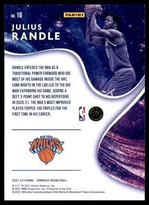 Julius Randle basketball card from 2021-22 Panini Donruss Complete Players insert