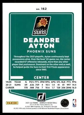 Deandre Ayton basketball card from 2021-22 Panini Donruss, Phoenix Suns #162