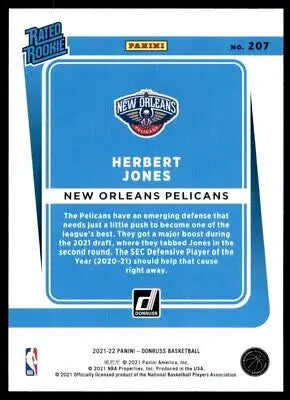 Basketball card back of 2021-22 Panini Donruss Herbert Jones New Orleans Pelicans