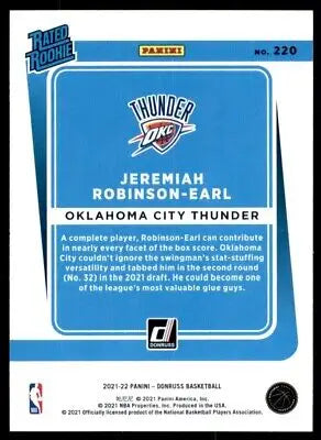 Jeremiah Robinson-Earl basketball card from 2021-22 Panini Donruss Oklahoma City Thunder