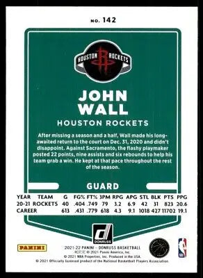 John Wall basketball card from 2021-22 Panini Donruss Houston Rockets #142