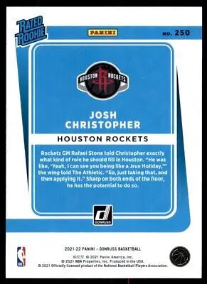 Josh Christopher 2021-22 Panini Donruss Rookie Card Houston Rockets #250