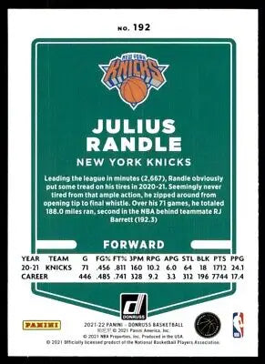 Basketball trading card of Julius Randle from 2021-22 Panini Donruss #192