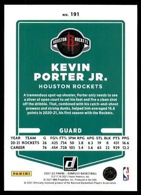 Kevin Porter Jr. Houston Rockets card from 2021-22 Panini Donruss #191