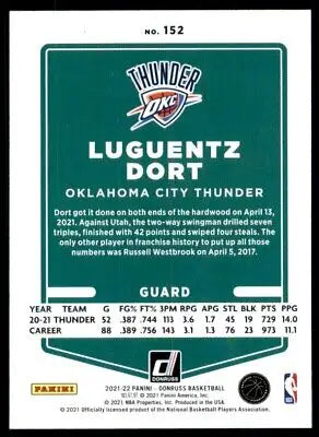 Luguentz Dort basketball card from 2021-22 Panini Donruss Orange Laser Parallel