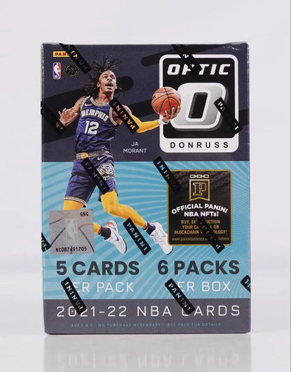 2021/22 Panini Donruss Optic Basketball box with Memphis Grizzlies player in navy uniform